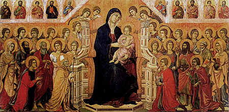 Maestà, face antérieure et détail, 1308-1311 (Sienne, musée de l'Oeuvre du Dôme)