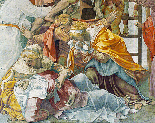 La Descente de croix, détail, fresque, 1541, Daniele da Volterra (Volterra vers 1509 - Rome 1566), (Rome, église de la Trinité des Monts)