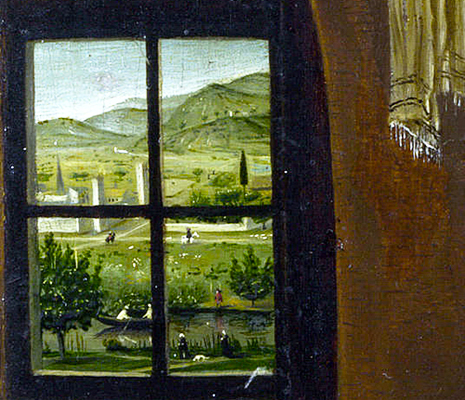 San Jerónimo en su estudio, paisaje, Antonello da Messina