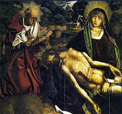 Pietà Desplà et détail du chanoine Desplà, 1490, Bartolomé Bermejo