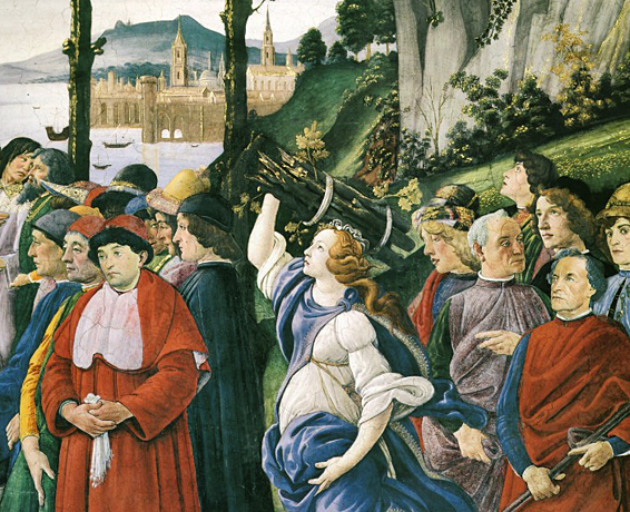 Les Tentations de Jésus, détail avec les membres de la famille pontificale, Sandro Botticelli, Vatican, chapelle Sixtine