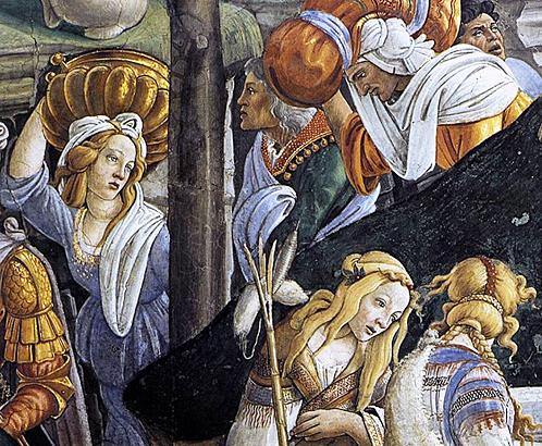 Épisodes de la vie de Moïse, deux filles de Jéthro, Sandro Botticelli, Vatican, chapelle Sixtine