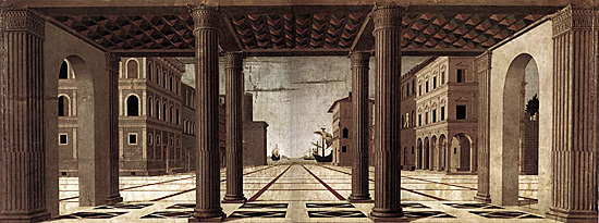 Vue d'une cité idéale, vers 1477, anonyme, Berlin, Staatliche Museen