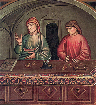 Représentation d’un comptoir, anonyme du XIVe siècle, Prato, San Francesco
