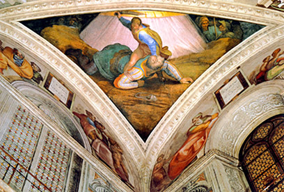 David y Goliat, 1509, Miguel Ángel, Vaticano, Capilla Sixtina