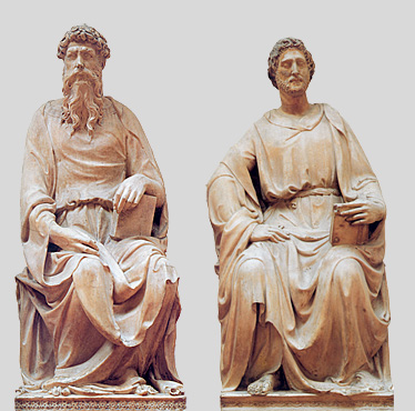 Saint Jean l'Evangéliste, Donatello ; Saint Luc, Nanni di Banco