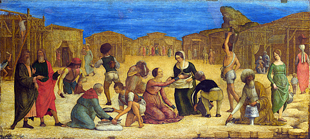 Les Israélites ramassant la manne, vers 1490, Ercole de' Roberti