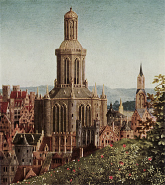 Polyptyque de l'Agneau Mystique, détail du paysage