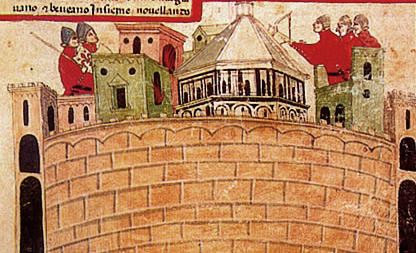 Enfrentamiento de dos facciones rivales sobre los tejados de Florencia, hacia 1350