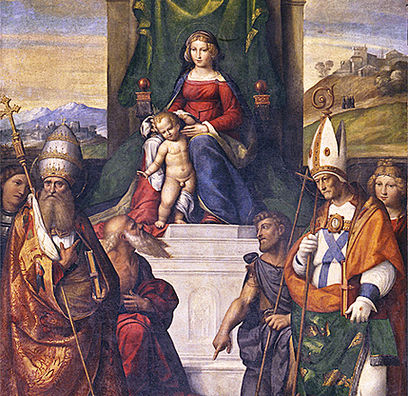 Vierge en majesté entourée de saints, vers 1525, Garofalo, (Ferrare, Cathédrale)