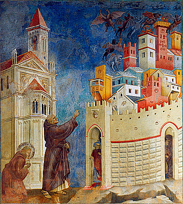 Saint François chasse les démons d’Arezzo, fin du XIIIe siècle, Giotto et son atelier, Assise, basilique San Francesco, église supérieure