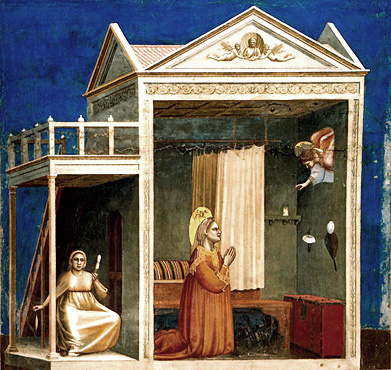 Annonce de l’Ange à sainte Anne, 1303-1305, fresque, Giotto di Bondone, Padoue, chapelle Scrovegni, mur sud de la nef