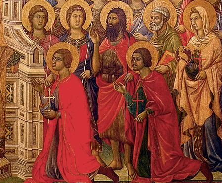 Maestà, détail des saints, Duccio, Sienne, musée de l'Oeuvre du Dôme