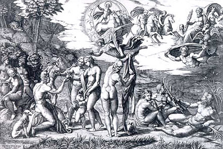 El juicio de Paris, grabado al buril, 1513-1514, Marcantonio Raimondi