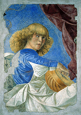 Ange jouant du luth, fresque détachée, Melozzo da Forli (Vatican, Pinacoteca)