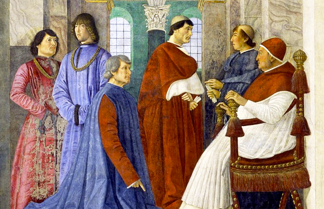 Sixte IV nommant Platina bibliothécaire, fresque détachée, 1477, Melozzo da Forli 