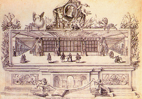 Vista de la galeria de los Oficios, siglo XVIII
