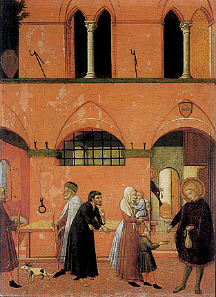 Saint Antoine distribuant ses richesses aux pauvres, Anonyme Siennois