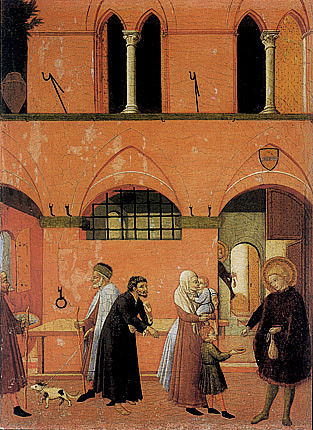 Saint Antoine distribuant ses richesses aux pauvres, Anonyme Siennois Saint Antoine distribuant ses richesses aux pauvres, Anonyme Siennois