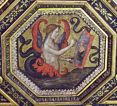 Caisson avec figure mythologique, 1490, Pinturicchio, Rome, palais des Penitenzieri, voûte de la salle des Demi-Dieux