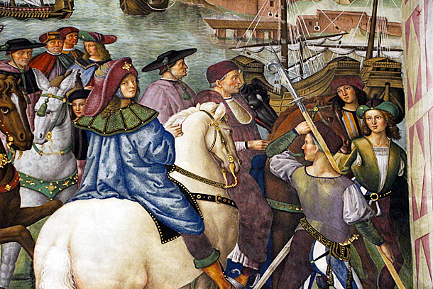 Piccolomini se dirige al Concilio de Basilea, Pinturicchio