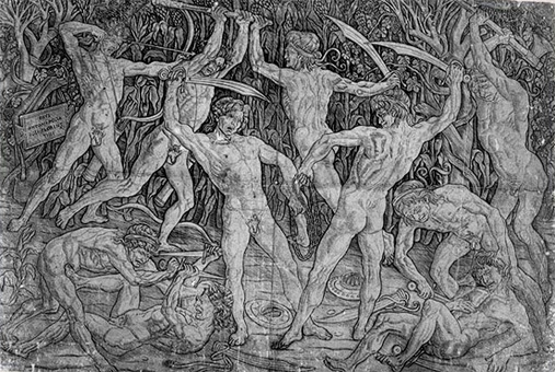 Bataille des dix hommes nus, vers 1470, Antonio del Pollaiuolo