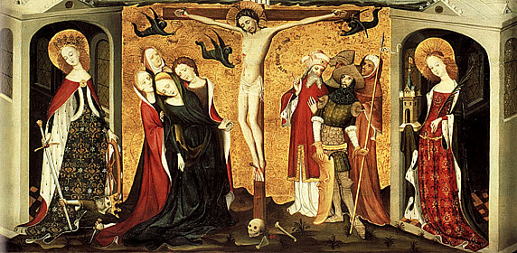 Crucifixion avec sainte Barbe et sainte Catherine, Retable des Tanneurs