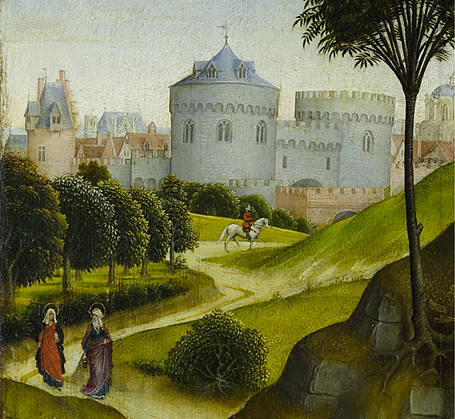 Lamentación y entierro de Cristo, paisaje, Rogier van der Weyden