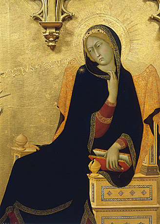 La Anunciación, detalle de la Virgen, 1333, Simone Martini