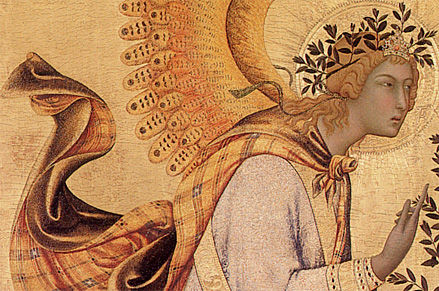 La Anunciación, detalle del ángel, 1333, Simone Martini