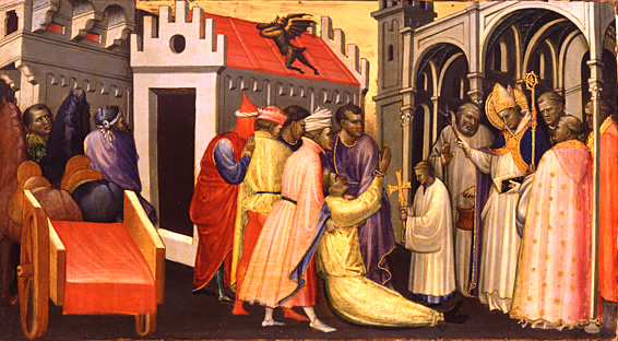 San Hugo de Lincoln exorcizando a un hombre poseído, hacia 1410, Gherardo Starnina