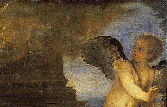 Danaé, détail de la pluie d'or, vers 1545, Titien Danaé, détail de la pluie d'or, vers 1545, Titien
