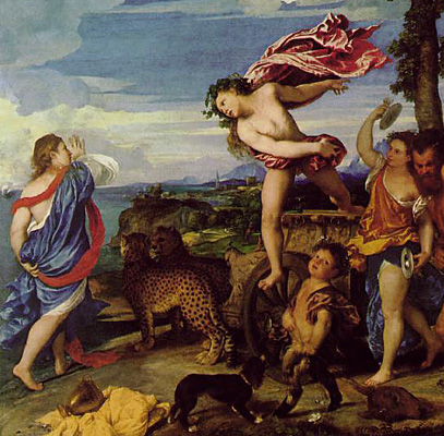 Bacchus et Ariane, détail,Titien, (Londres, National Gallery)