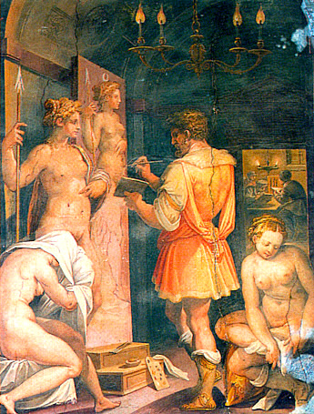 El Taller del pintor, fresco, 1550, Giorgio Vasari, Arezzo, casa de Vasari
