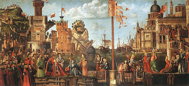 Rencontre des fiancés et départ des pèlerins, 1495, Vittore Carpaccio Rencontre des fiancés et départ des pèlerins, 1495, Vittore Carpaccio