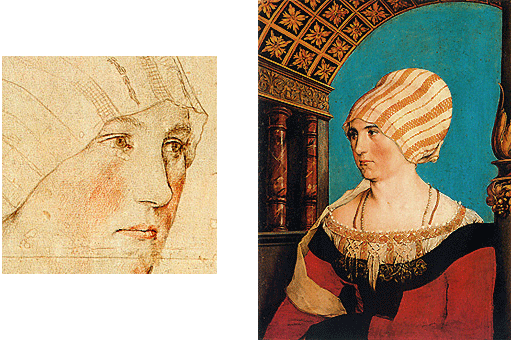 Dorothea Meyer y dibujo, 1516, Hans Holbein