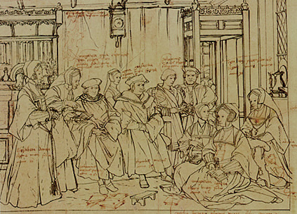 Sir Tomás Moro con su familia, 1527, dibujo, Hans Holbein