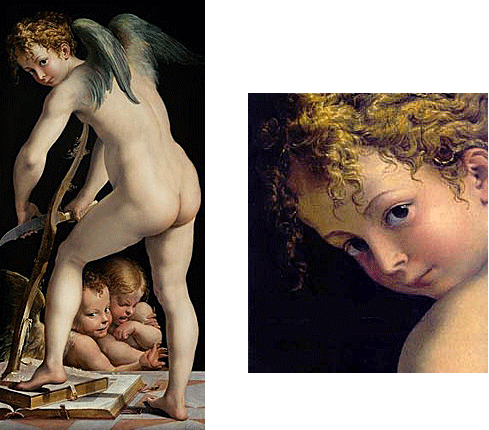 Cupidon taillant son arc et détail, Le Parmesan, Vienne