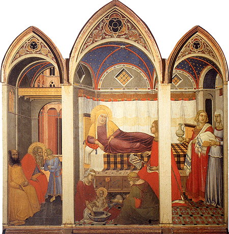 Naissance de la Vierge, 1342, Pietro Lorenzetti, Sienne, musée de l'Oeuvre du Dôme