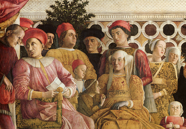 Ludovico Gonzaga et sa cour, détail, 1465-1474, fresque, Andrea Mantegna (Mantoue, Castello di San Giorgio)