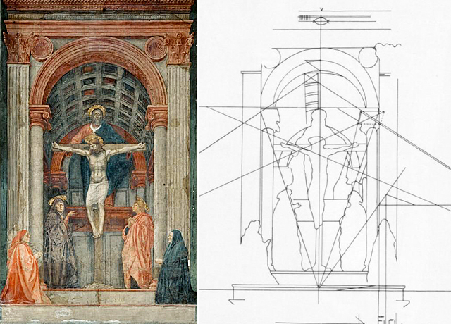 La Trinidad y esquema, 1426-1427, Masaccio, Florencia, Santa Maria Novella