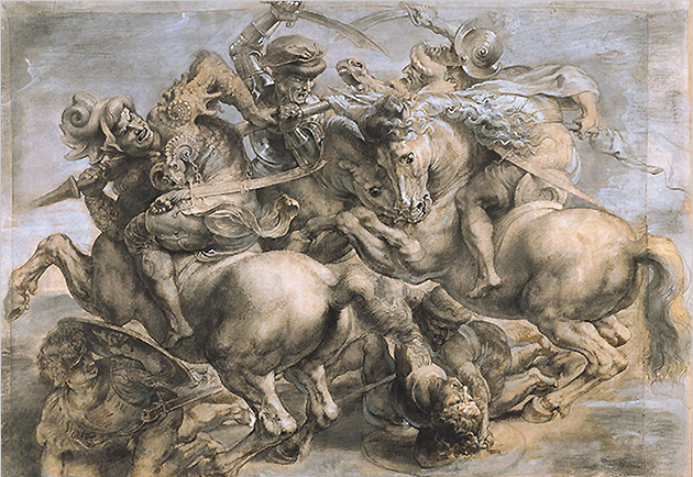 Bataille d’Anghiari (La lutte pour l’étendard”, vers 1600-1608, Pierre-Paul Rubens d’après Léonard de Vinci (Paris, musée du Louvre)