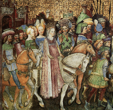Teodolinda llega a la corte lombarda, c.1430, hermanos Zavattari