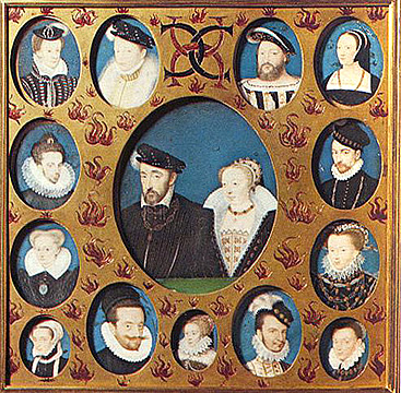 Enrique II y Catalina de Médicis y otros personajes