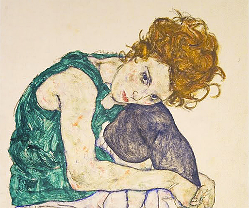 Femme assise à la jambe gauche repliée, 1917, Egon Schiele, (Prague, Narodni Galerie)