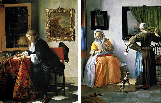 Hombre escribiendo una carta; Mujer leyendo una carta, 1662-1665, Gabriel Metsu