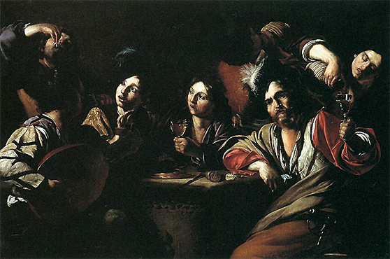 Reunión de bebedores, hacia 1610-1615, Bartolomeo Manfredi