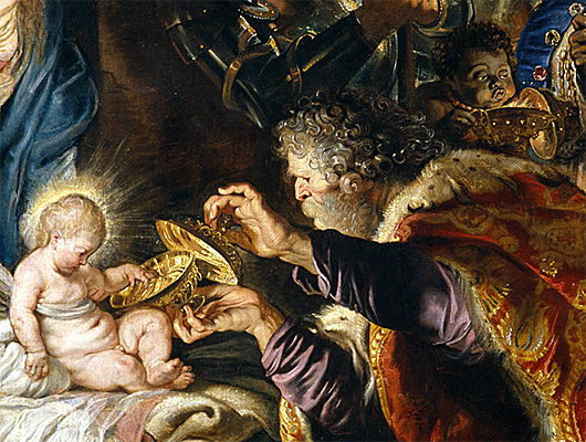 Adoración de los Reyes Magos, Rubens, detalle