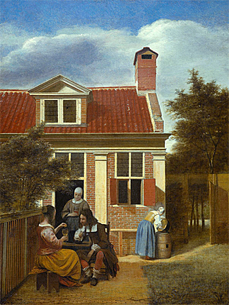 Tres mujeres y un hombre en el patio, Pieter de Hooch