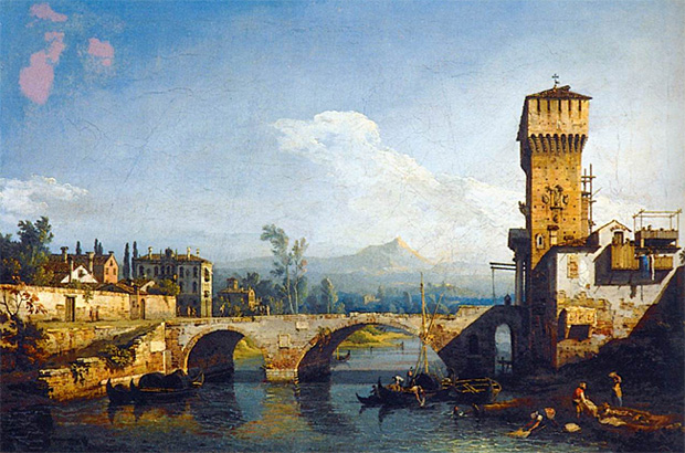 Capricho con río y puente, o Capricho paduano, hacia 1745, Bernardo Bellotto